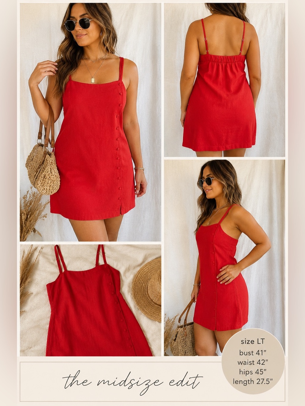 Abercrombie & Fitch Red Linen Blend Button Detail Mini Dress LT